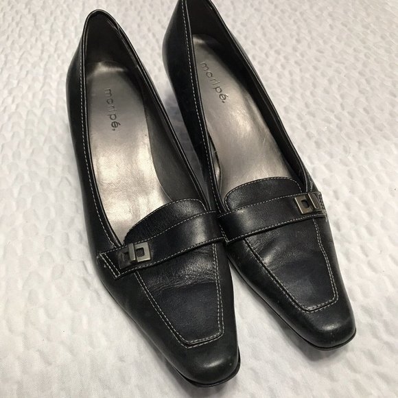 MARIPE Womens BLack Slip on LOAFER Heels SHOES SIZE 6.5 - Picture 6 of 7